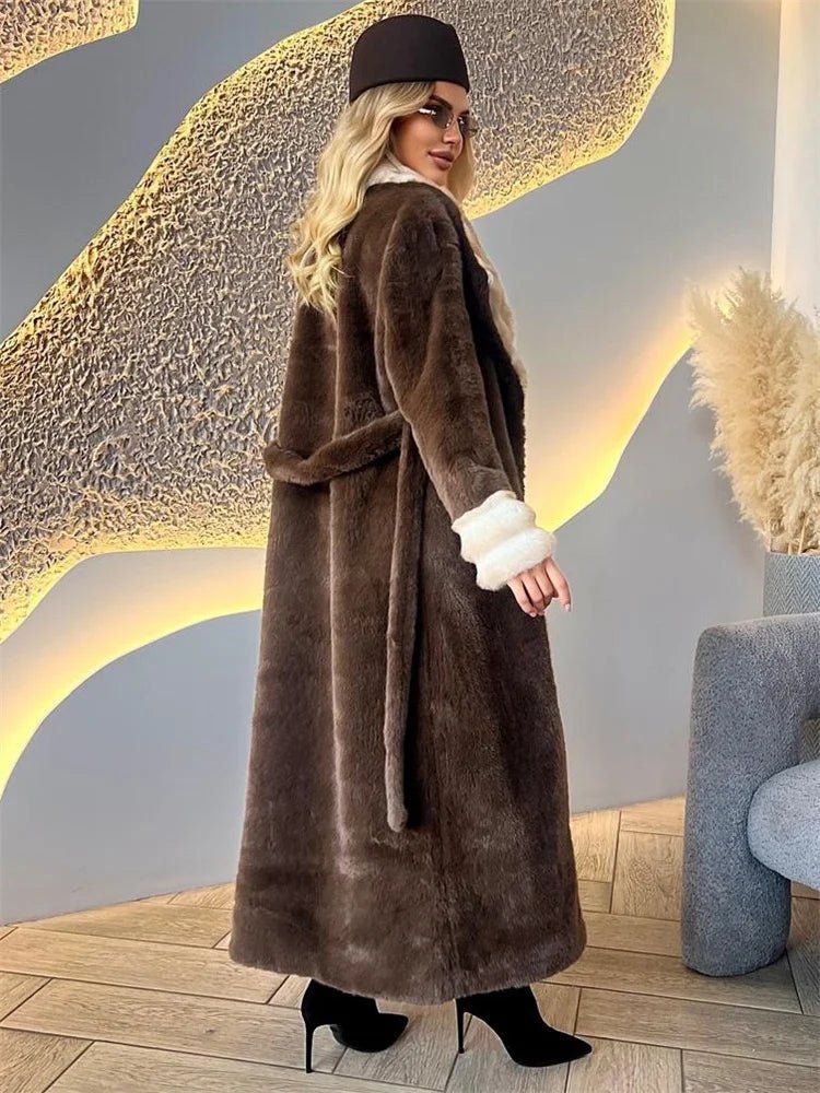 Lace up faux fur lace up belted overcoat. - GoSobiShop Boutique