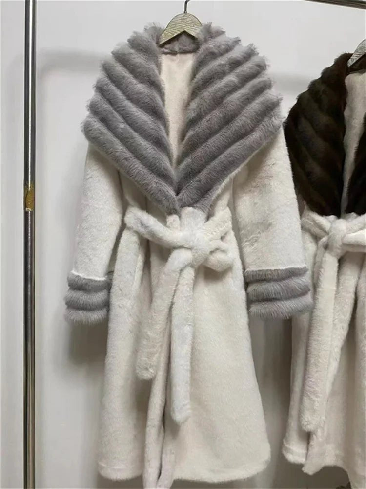 Lace up faux fur lace up belted overcoat. - GoSobiShop Boutique