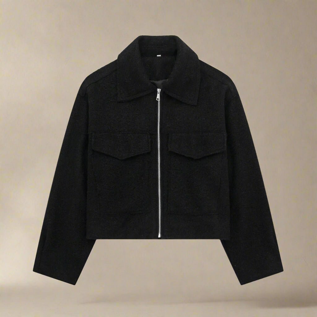 Lapel wool zipper pocket jacket fall coat - GoSobiShop Boutique