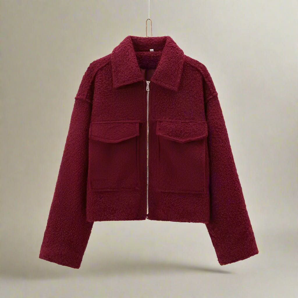 Lapel wool zipper pocket jacket fall coat - GoSobiShop Boutique
