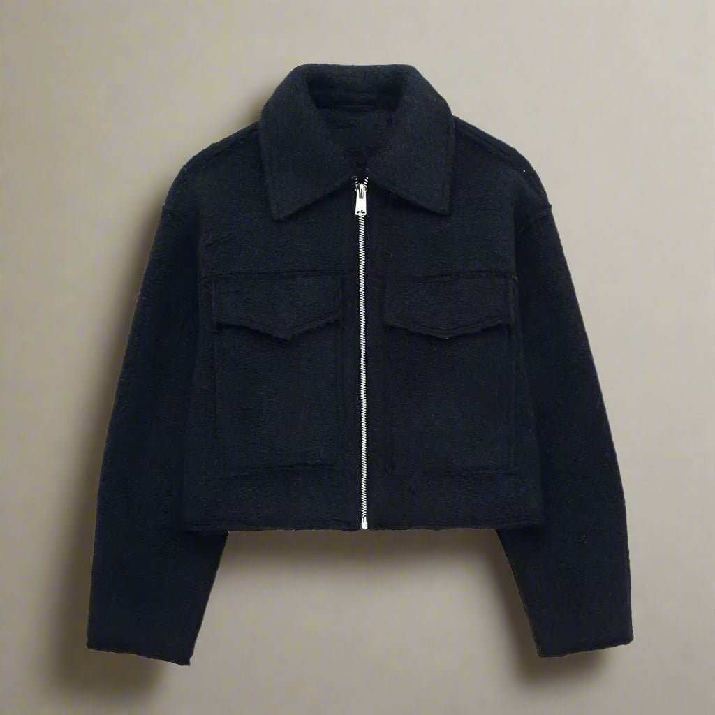 Lapel wool zipper pocket jacket fall coat - GoSobiShop Boutique