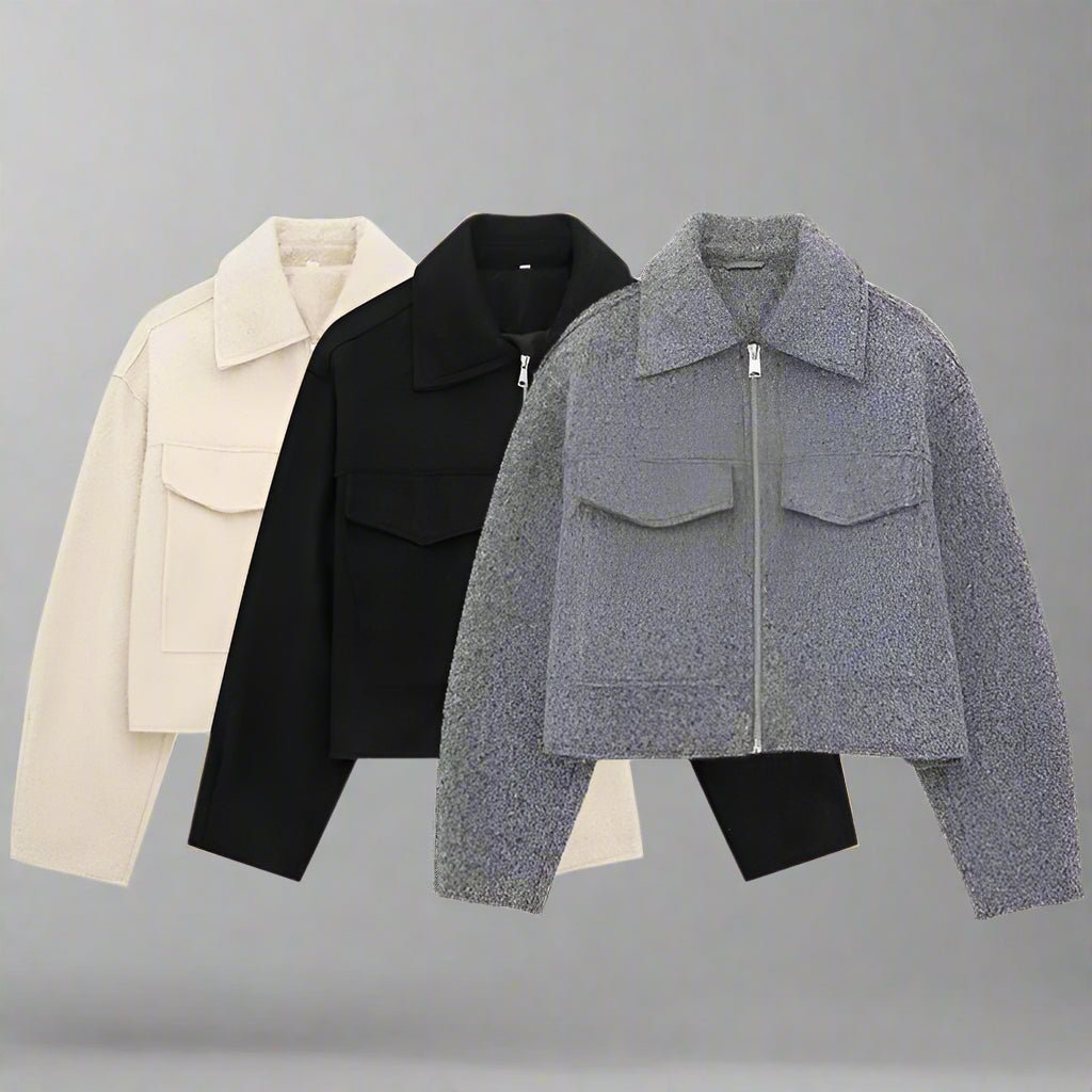 Lapel wool zipper pocket jacket fall coat - GoSobiShop Boutique