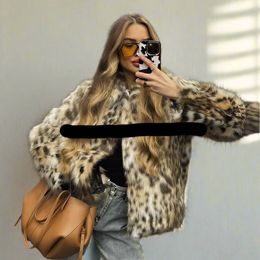 Leopard pattern faux fur coat fall coat - GoSobiShop Boutique