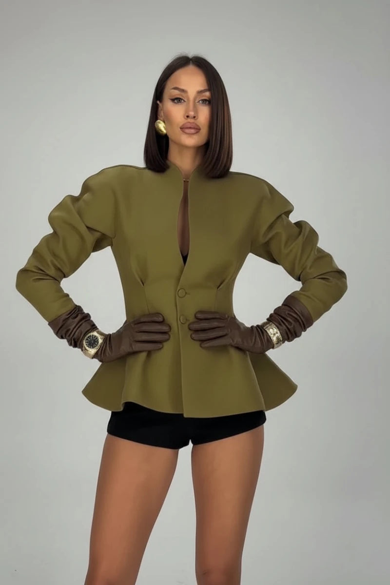 Lucia Striped Peplum Blazer with a button closure. - GoSobiShop Boutique