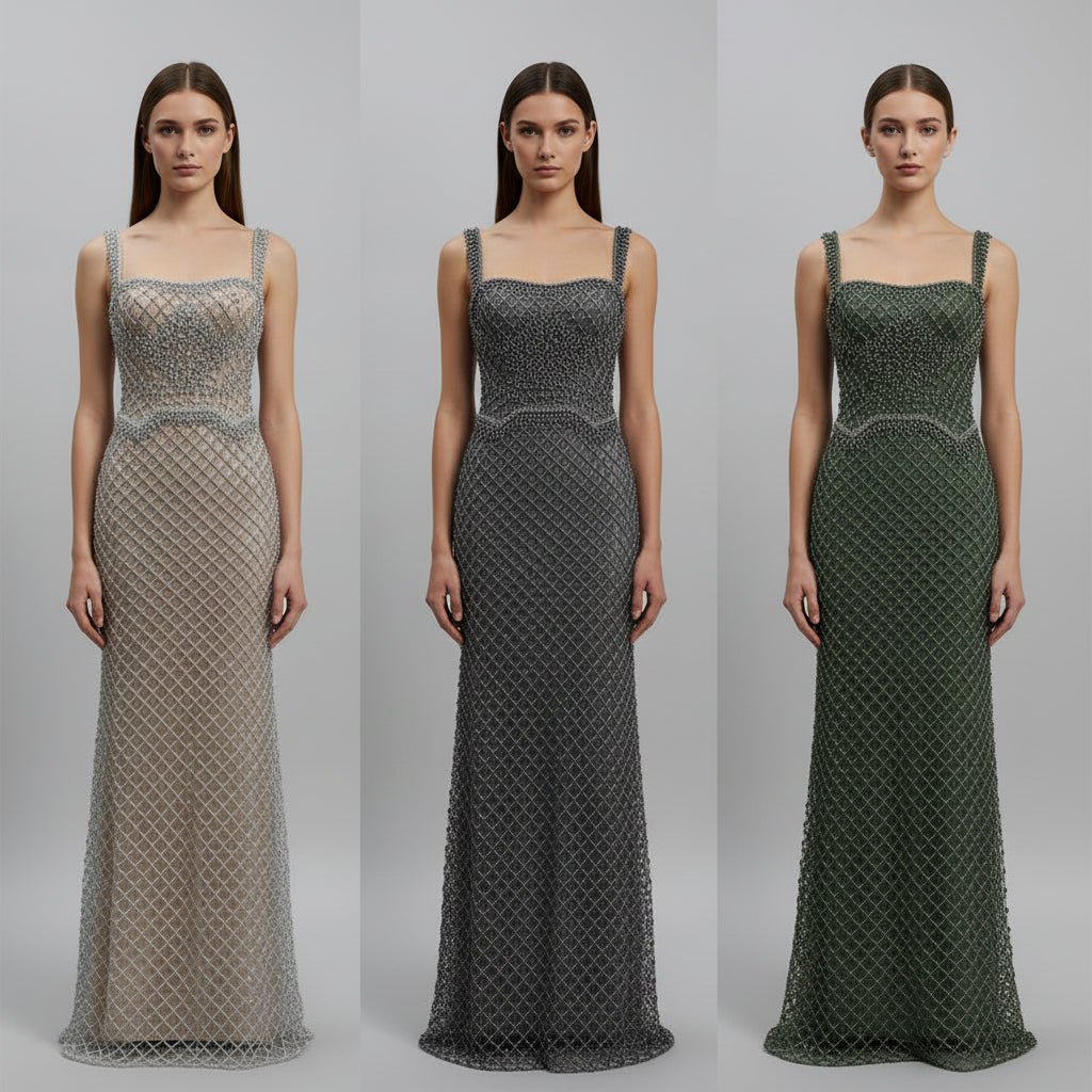 Lux silver beaded mermaid evening dress. - GoSobiShop Boutique