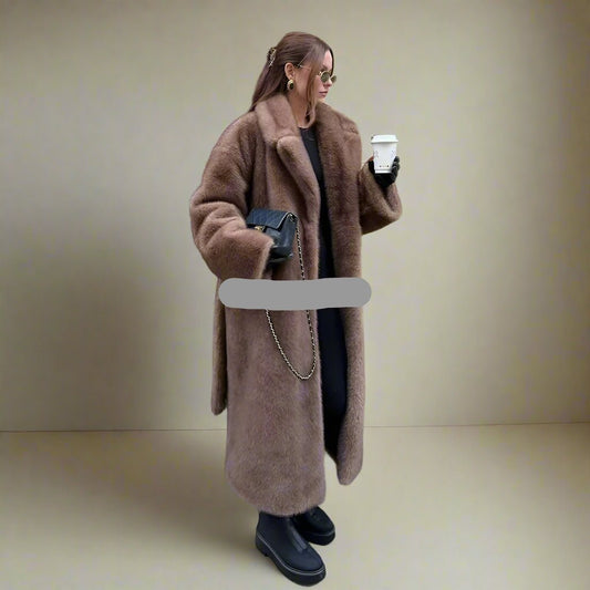 Luxury Long Belted Faux Mink Fur Coat Fall Trench Coat - GoSobiShop Boutique
