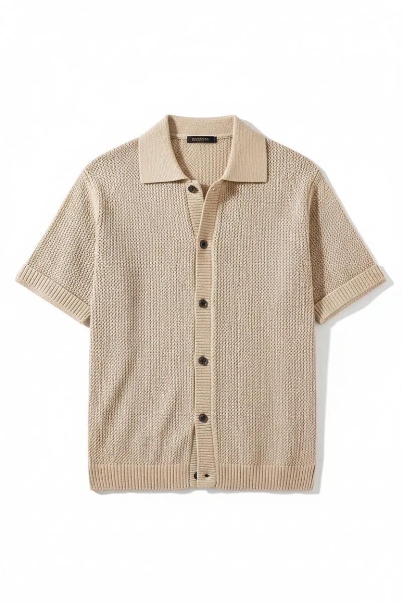 Men’s Crochet Short Sleeve Polo Shirt – Breathable Knit Button-Up - GoSobiShop Boutique