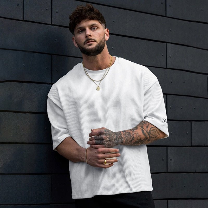 Men's Ribbed corduroy T Shirt Loose Short Sleeve Tees - GoSobiShop Boutique