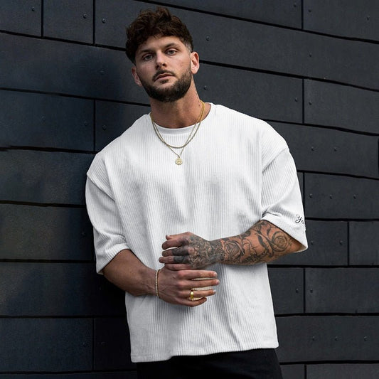 Men's Ribbed corduroy T Shirt Loose Short Sleeve Tees - GoSobiShop Boutique