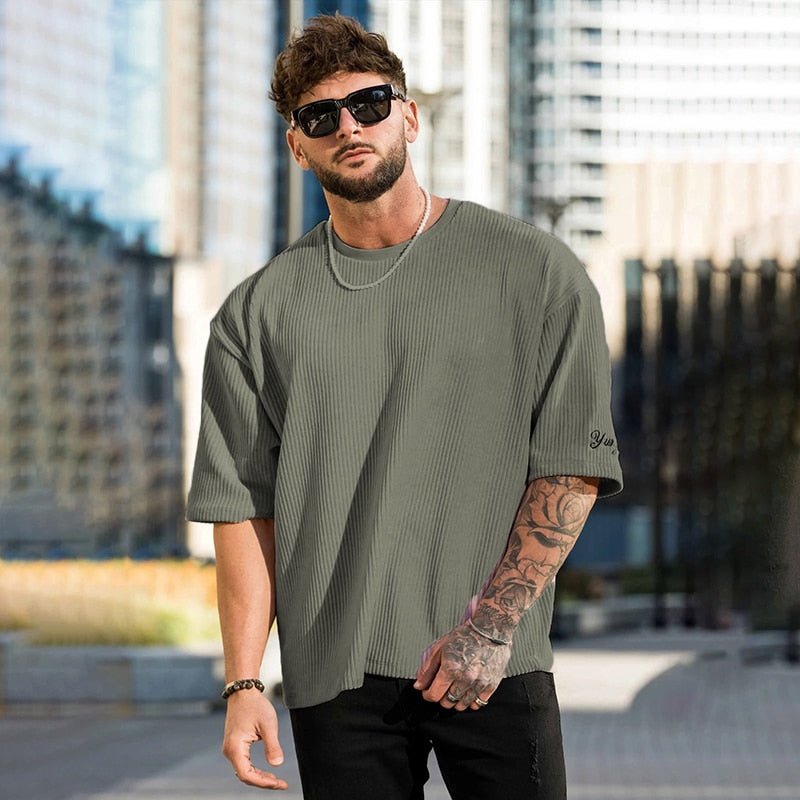 Men's Ribbed corduroy T Shirt Loose Short Sleeve Tees - GoSobiShop Boutique