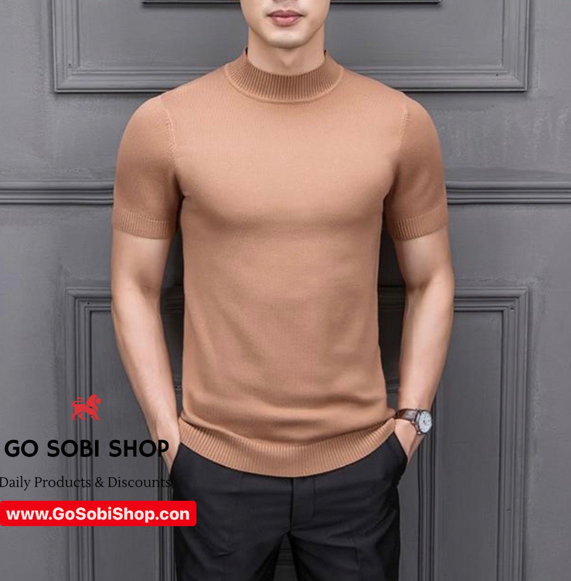 Men's short sleeve turtleneck t-shirt - GoSobiShop Boutique