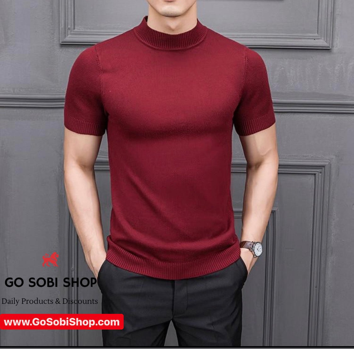 Men's short sleeve turtleneck t-shirt - GoSobiShop Boutique