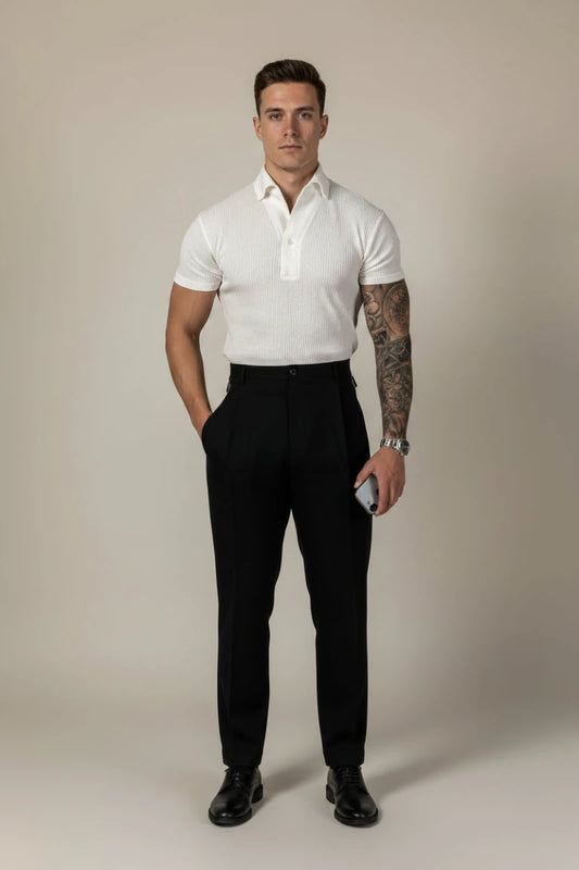 Men's Slim Fit Ribbed Polo Shirt with Spread Collar - GoSobiShop Boutique
