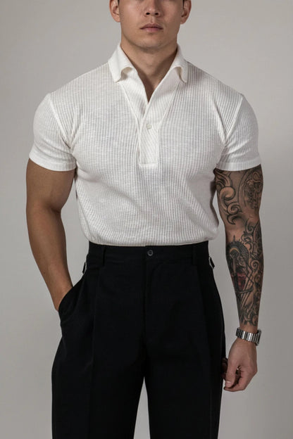 Men's Slim Fit Ribbed Polo Shirt with Spread Collar - GoSobiShop Boutique