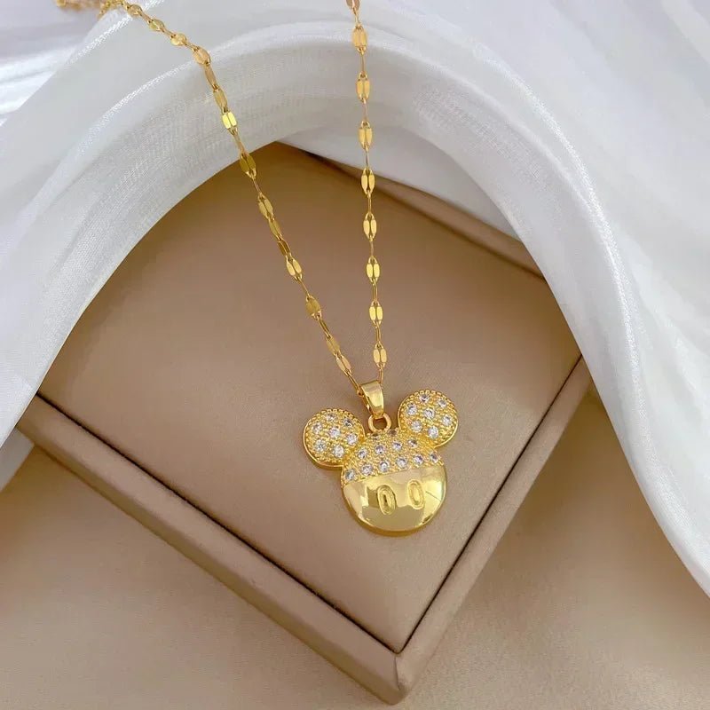 Mickey Minnie Mouse Studded with Zircon Necklace Stainless Steel Chain the perfect gift - GoSobiShop Boutique