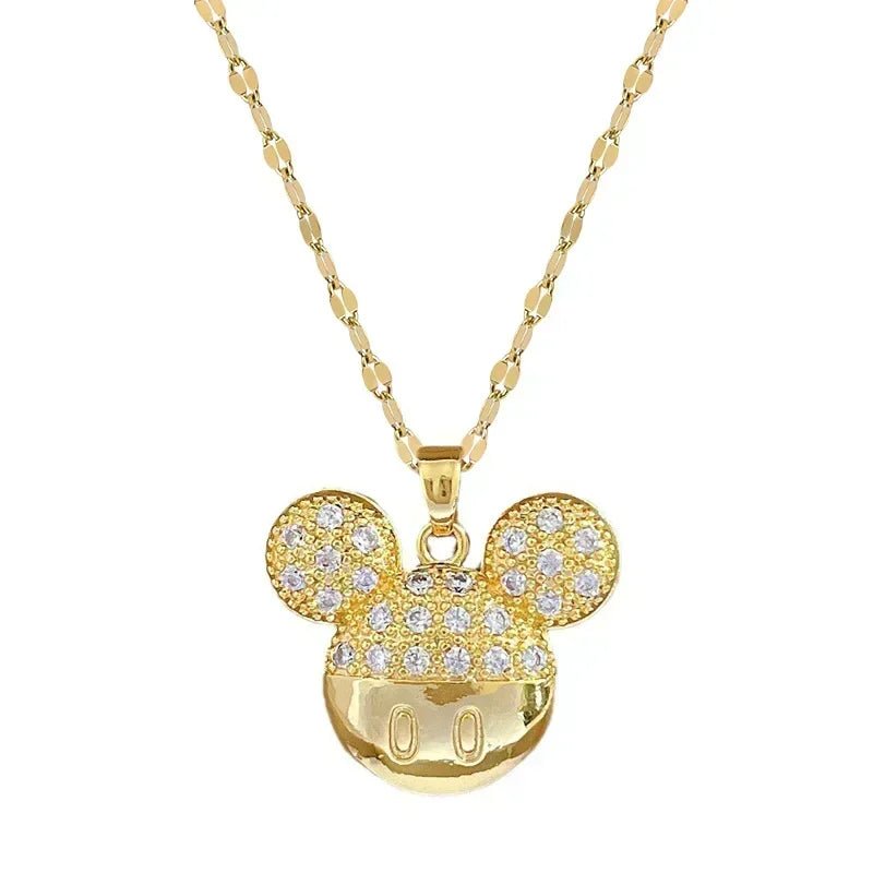 Mickey Minnie Mouse Studded with Zircon Necklace Stainless Steel Chain the perfect gift - GoSobiShop Boutique