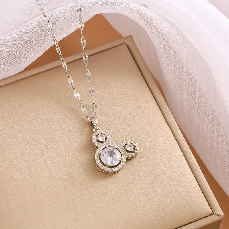 Mickey Minnie Mouse Studded with Zircon Necklace Stainless Steel Chain the perfect gift - GoSobiShop Boutique