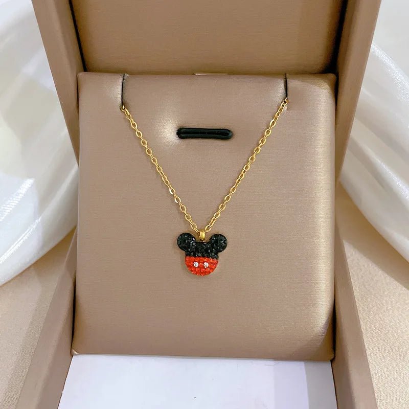 Mickey Minnie Mouse Studded with Zircon Necklace Stainless Steel Chain the perfect gift - GoSobiShop Boutique