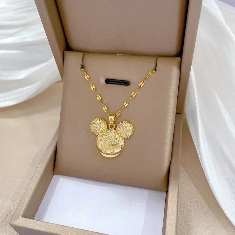 Mickey Minnie Mouse Studded with Zircon Necklace Stainless Steel Chain the perfect gift - GoSobiShop Boutique