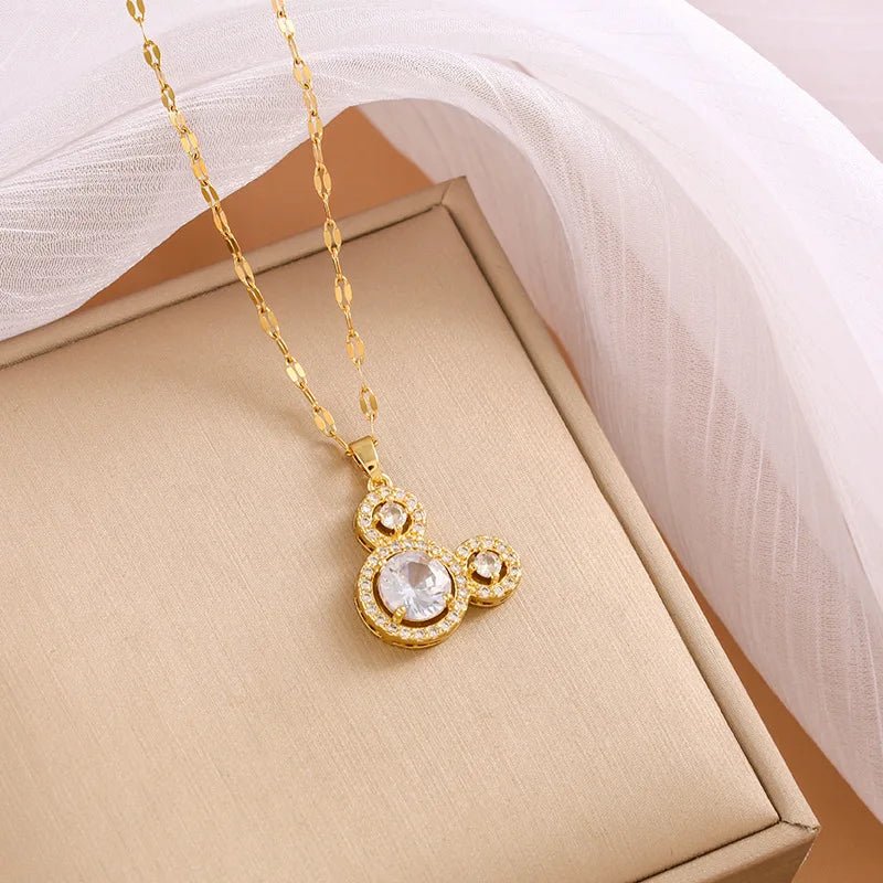 Mickey Minnie Mouse Studded with Zircon Necklace Stainless Steel Chain the perfect gift - GoSobiShop Boutique