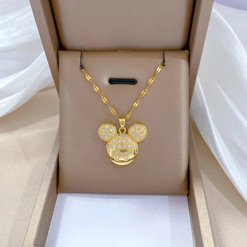 Mickey Minnie Mouse Studded with Zircon Necklace Stainless Steel Chain the perfect gift - GoSobiShop Boutique