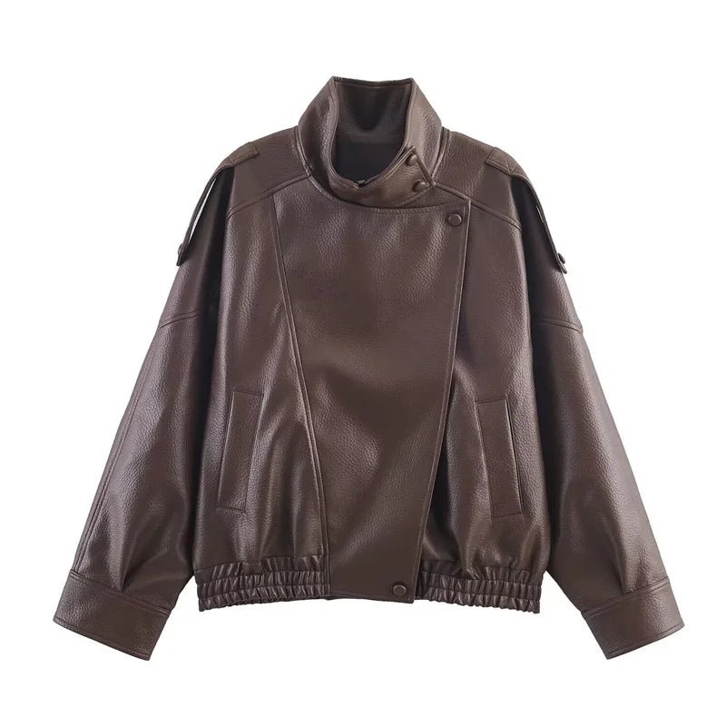 Mock neck faux leather moto jacket. - GoSobiShop Boutique