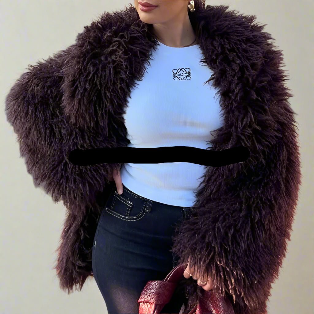 Mongolian faux fur coat fall jacket - GoSobiShop Boutique