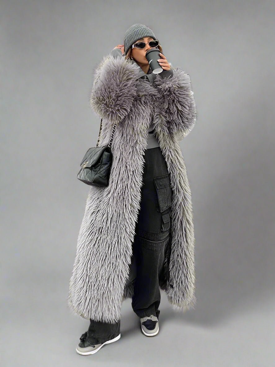 Mongolian Faux Fur Long Trench coat Fall coat - GoSobiShop Boutique