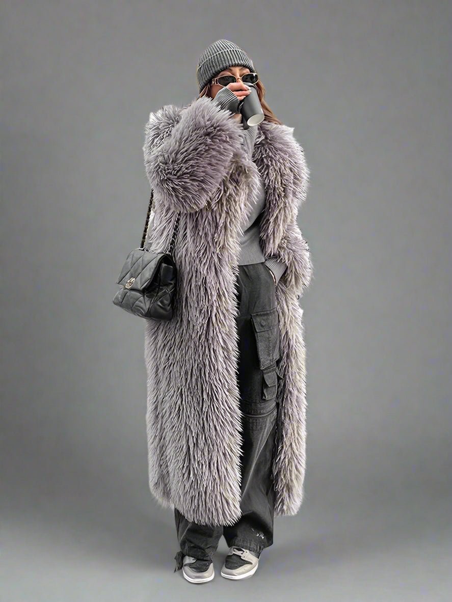 Mongolian Faux Fur Long Trench coat Fall coat - GoSobiShop Boutique