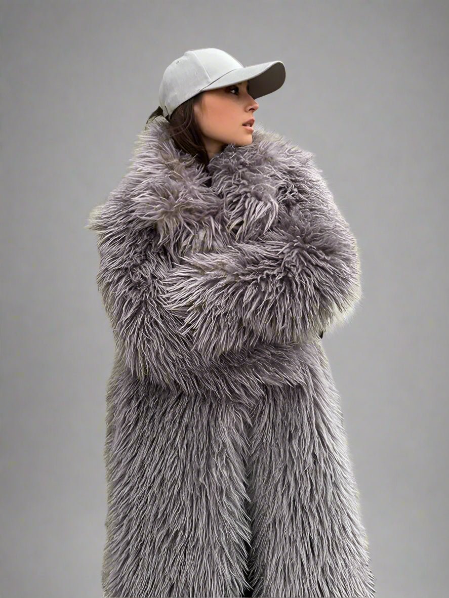 Mongolian Faux Fur Long Trench coat Fall coat - GoSobiShop Boutique