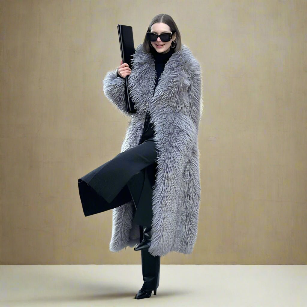Mongolian Faux Fur Long Trench coat Fall coat - GoSobiShop Boutique