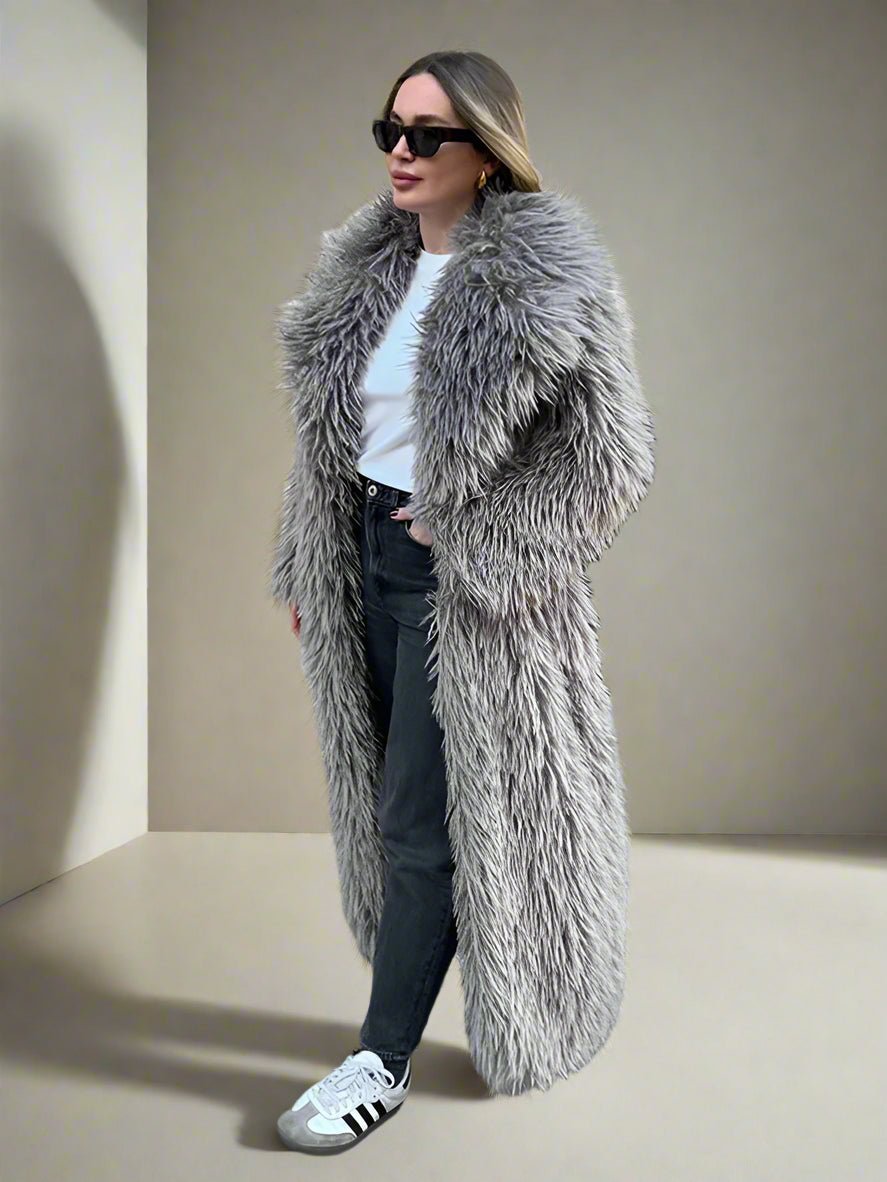 Mongolian Faux Fur Long Trench coat Fall coat - GoSobiShop Boutique