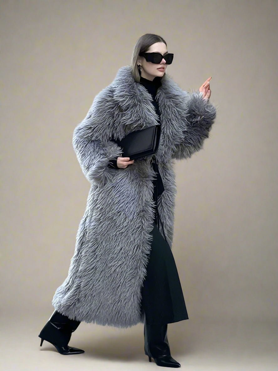 Mongolian Faux Fur Long Trench coat Fall coat - GoSobiShop Boutique
