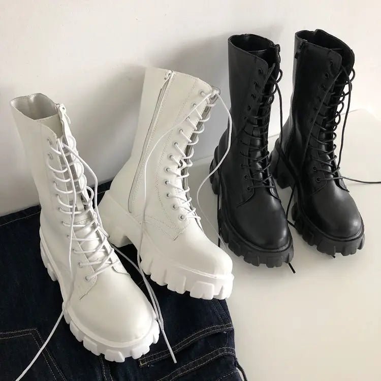 New hot midcalf boots lace up zipper fall winter boots - GoSobiShop Boutique