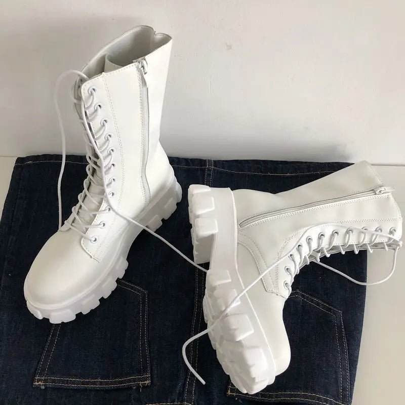 New hot midcalf boots lace up zipper fall winter boots - GoSobiShop Boutique