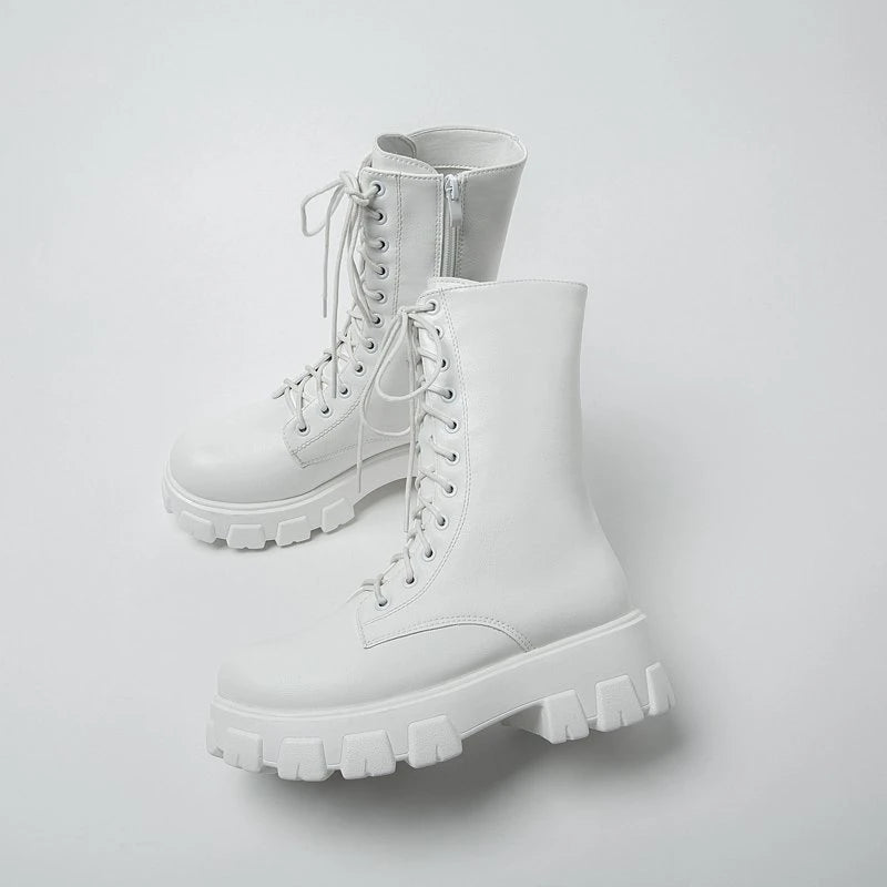 New hot midcalf boots lace up zipper fall winter boots - GoSobiShop Boutique