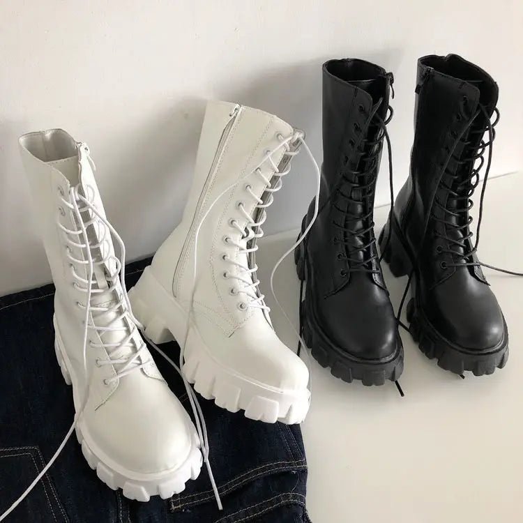 New hot midcalf boots lace up zipper fall winter boots - GoSobiShop Boutique