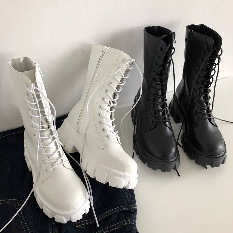 New hot midcalf boots lace up zipper fall winter boots - GoSobiShop Boutique