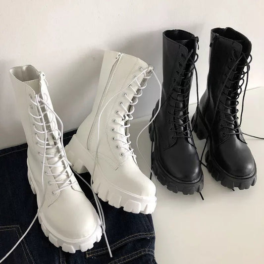 New hot midcalf boots lace up zipper fall winter boots - GoSobiShop Boutique