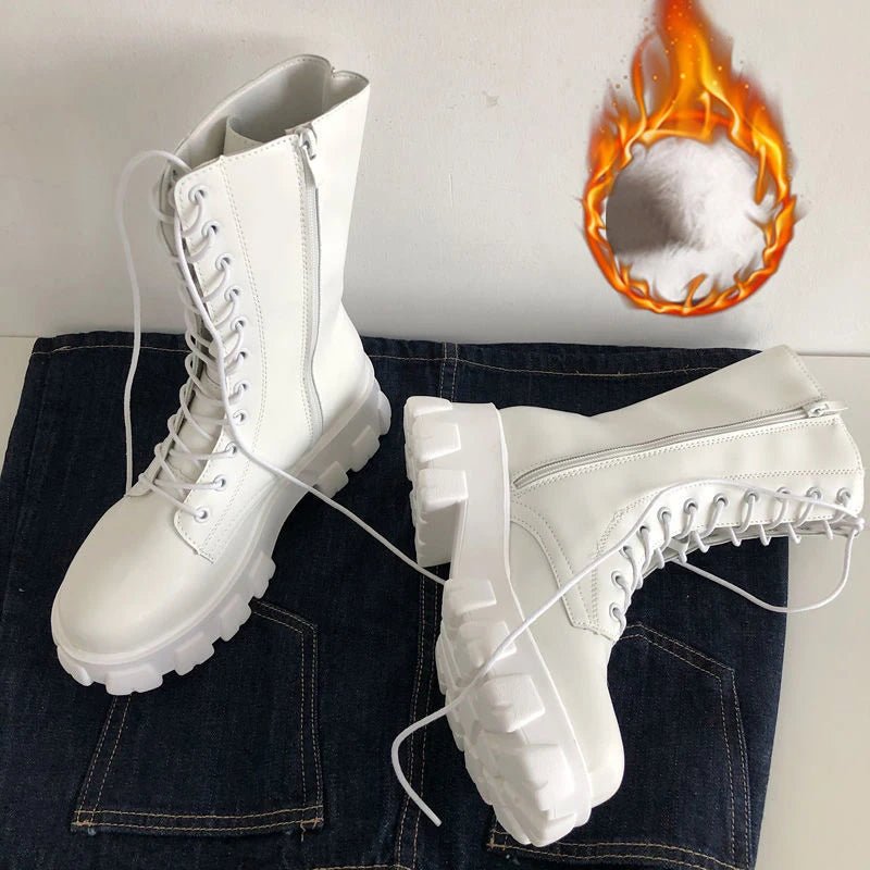 New hot midcalf boots lace up zipper fall winter boots - GoSobiShop Boutique