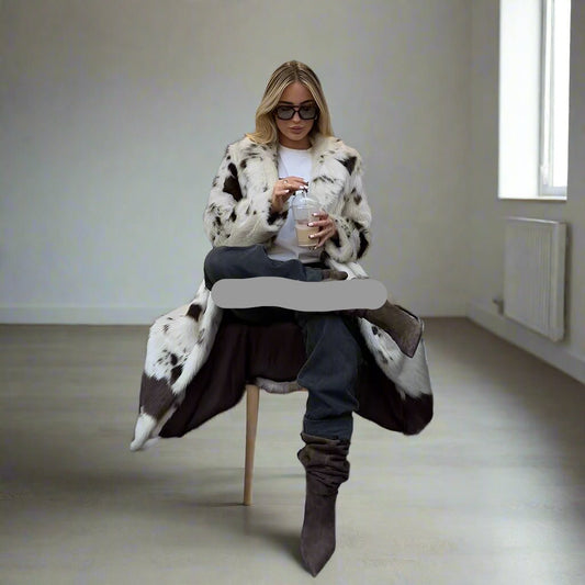 Orealla horse dot print long faux fur coat - GoSobiShop Boutique