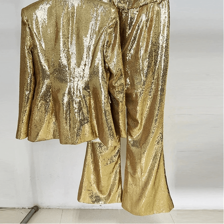 OSCAR Fitted sequined blazer in gold and matching trousers set. - GoSobiShop Boutique
