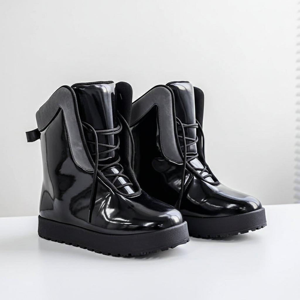 Pathfinder PU leather shiny designer high top warm boots. - GoSobiShop Boutique