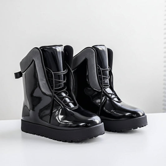 Pathfinder PU leather shiny designer high top warm boots. - GoSobiShop Boutique