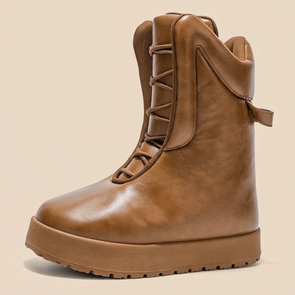 Pathfinder PU leather shiny designer high top warm boots. - GoSobiShop Boutique