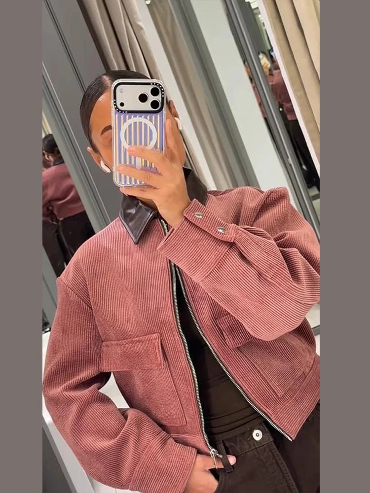 Pink corduroy faux leather jacket. - GoSobiShop Boutique