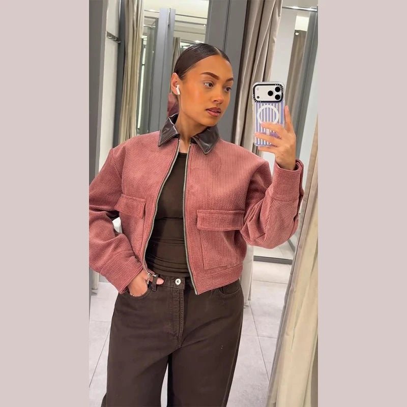 Pink corduroy faux leather jacket. - GoSobiShop Boutique