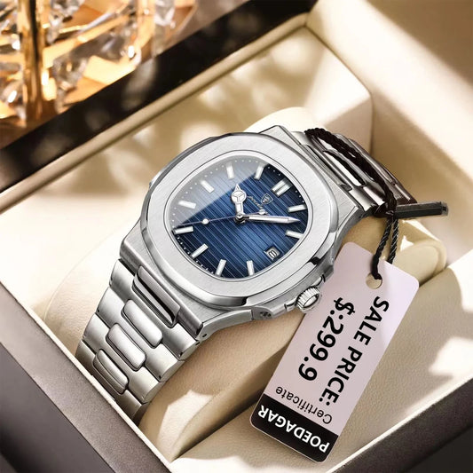 POEDAGAR Puerto Banus Watch Business Waterproof Stainless Steel Square Quartz - GoSobiShop Boutique