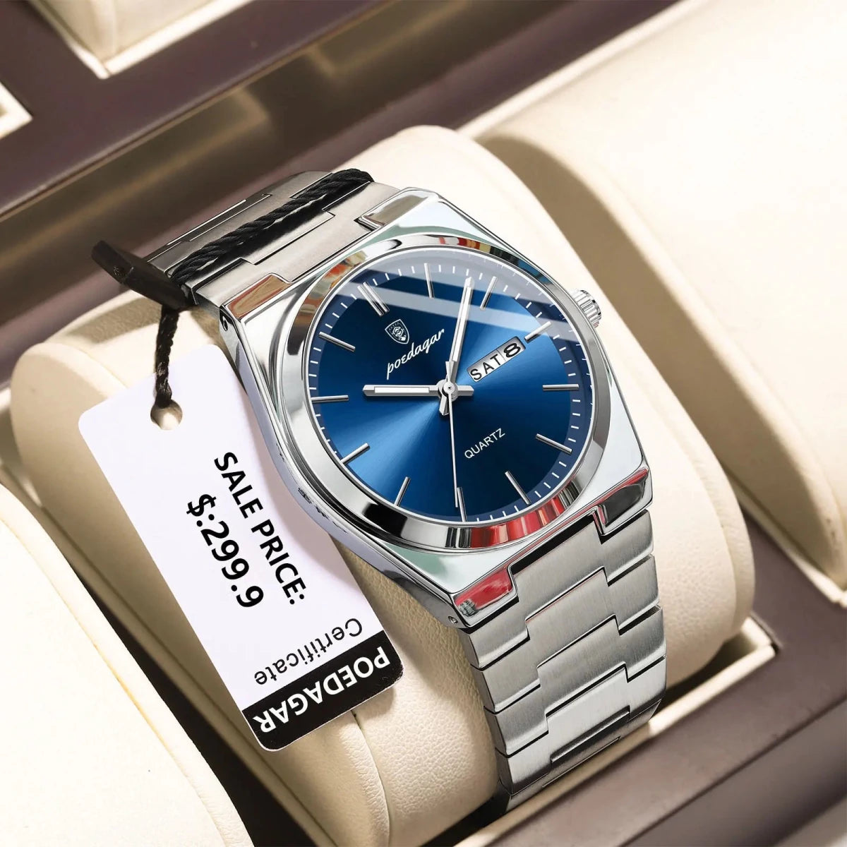 POEDAGAR Watch For men Waterproof Luminous Date Week Stainless Steel Men Watch Casual Quartz +box - GoSobiShop Boutique
