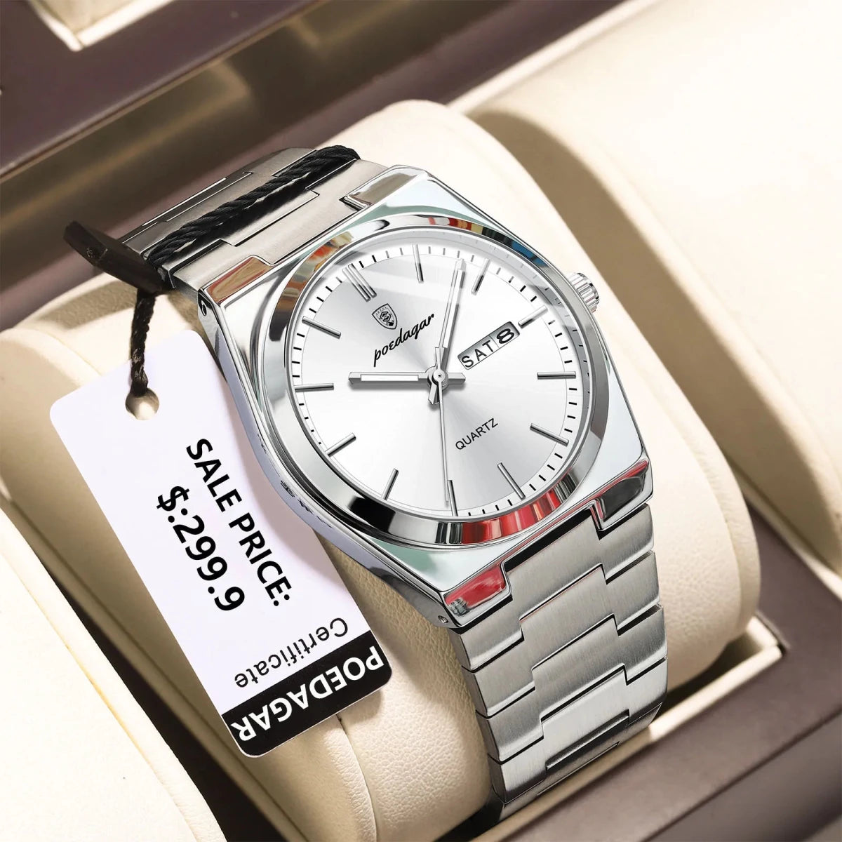 POEDAGAR Watch For men Waterproof Luminous Date Week Stainless Steel Men Watch Casual Quartz +box - GoSobiShop Boutique